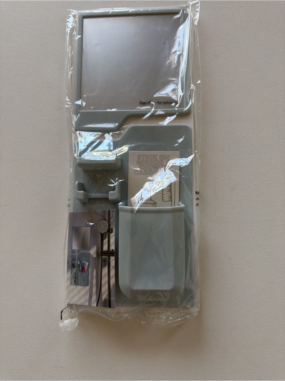 NWT Target Stick-On Bathroom Mirror & Organizer in Light Gray (B)